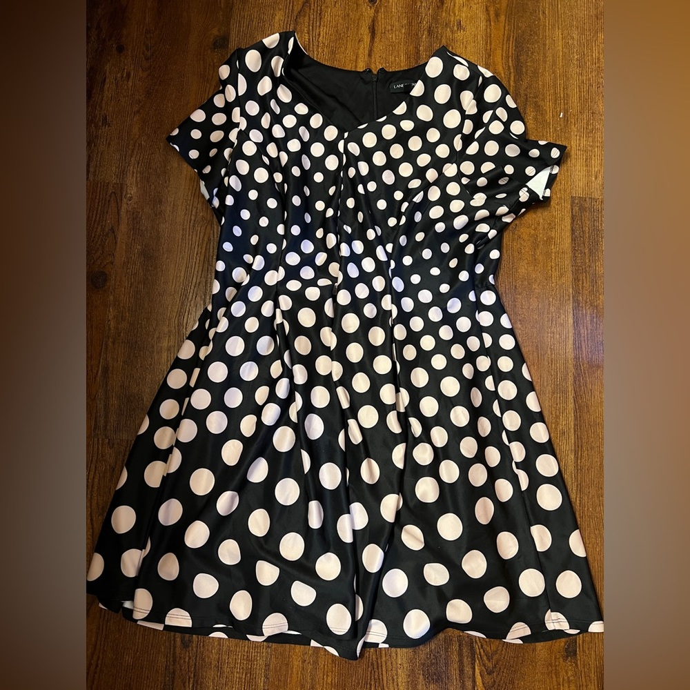 Black and pink polka dot swing dress